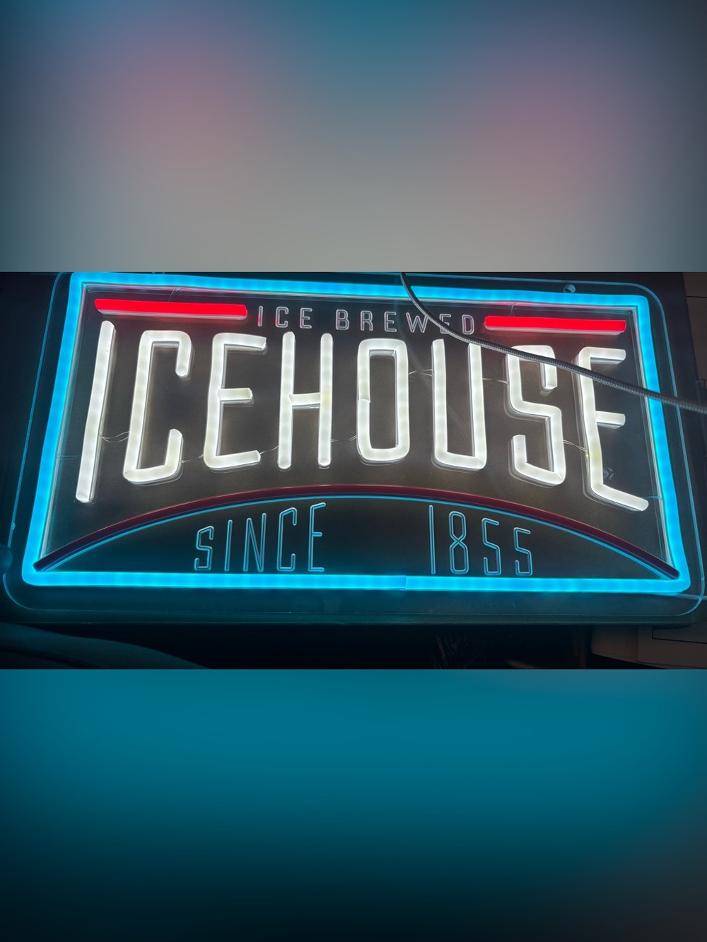 Ice house brewery co three Neon color wall  Sign - Blue ,orange & White Accent.